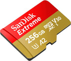 SANDISK Tarjeta microSD extrema 256B + adaptador, velocidades de lectura de
