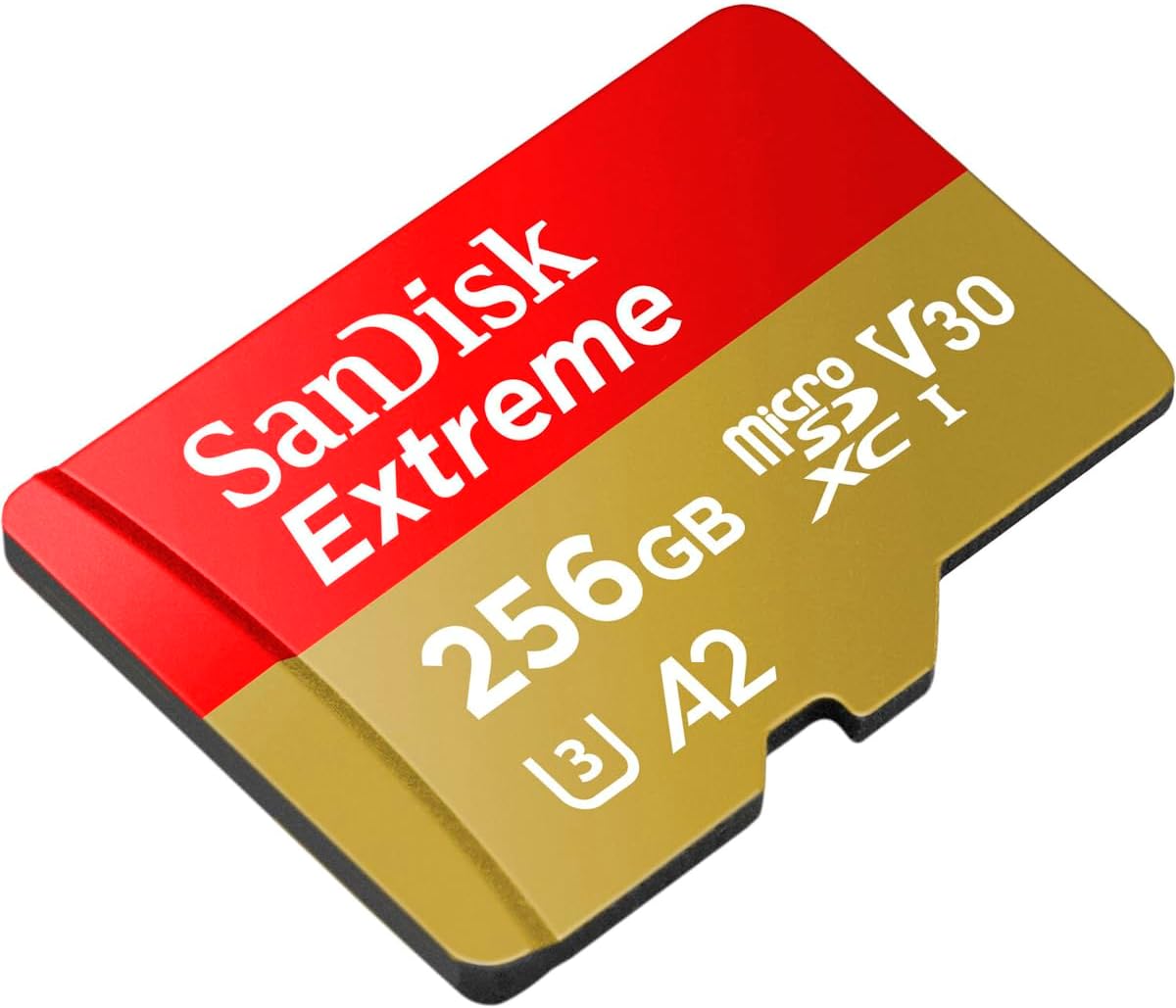 SANDISK Tarjeta microSD extrema 256B + adaptador, velocidades de lectura de