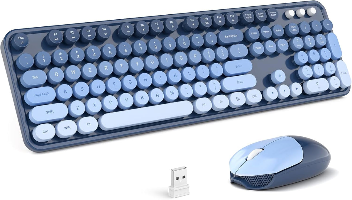 MOFII Combo de teclado y mouse inalámbricos, teclado retro de tamañ...