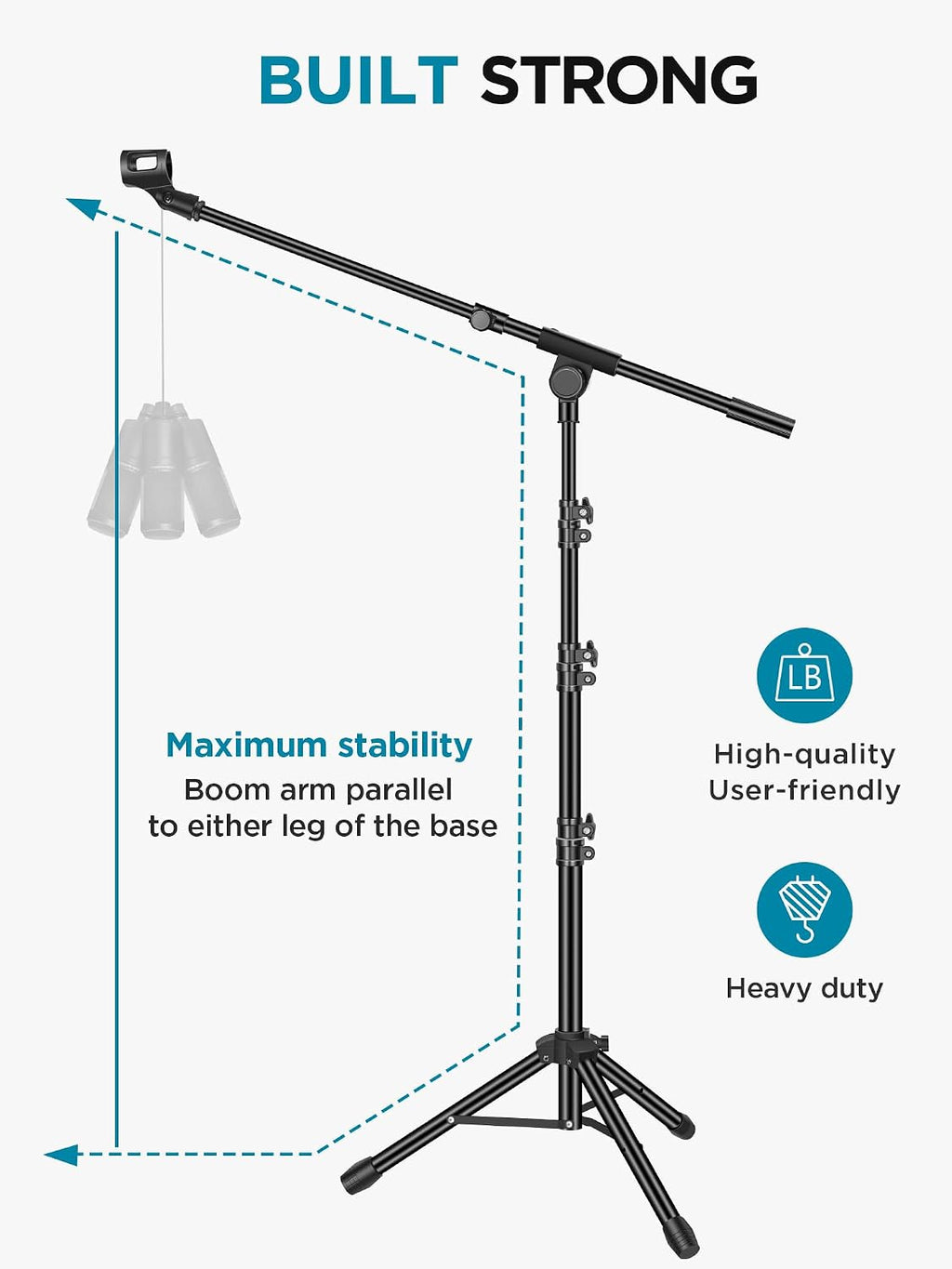InnoGear Soporte para micrófono, trípode con brazo articulado, soporte de micrófono de piso con altura ajustable, resistente, con bolsa de transporte, 2 clips de micrófono, adaptador de 3/8" a 5/8