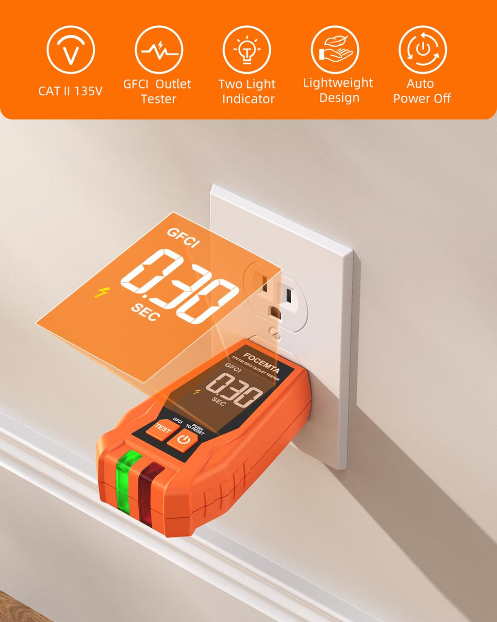Buscador de disyuntores y probador de salida GFCI con pantalla LCD digital, herramienta de trazador de circuitos eléctricos de 90-135 V para electricistas/bricolaje - Ligero (incluye baterías