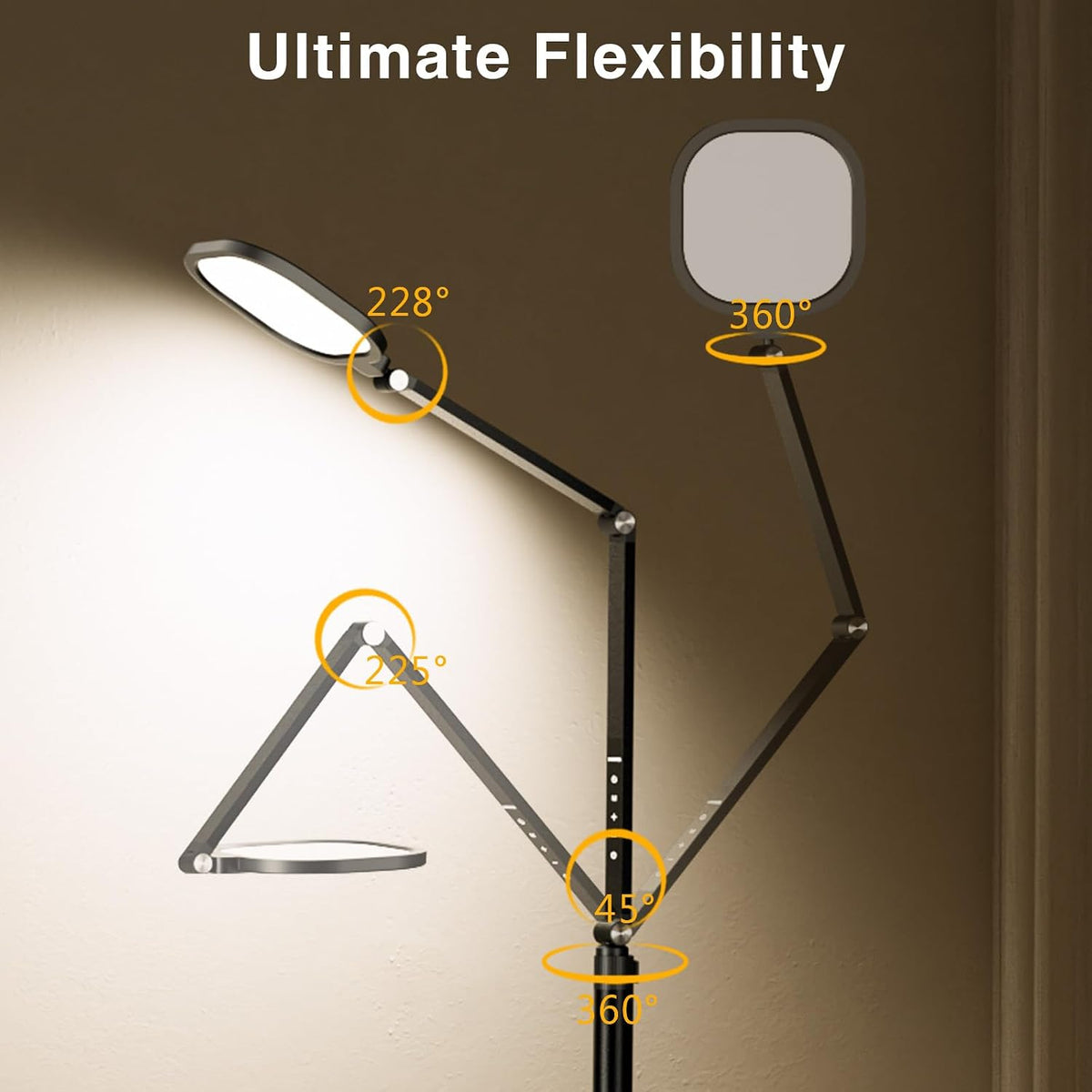 Lámpara Anillo de luz con soporte, iluminación de zoom regulable de 15 W para computadora, oficina en casa, lectura, videollamadas, lámpara de pie de 66 pulgadas con brazo oscilante flexible, enchufe