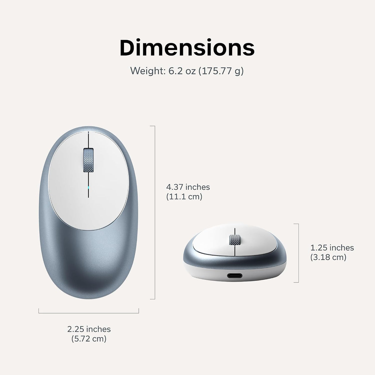 Satechi M1 - Mouse inalámbrico Bluetooth, recargable USB-C, compact...