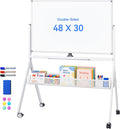 maxtek Pizarra blanca rodante con cesta de almacenamiento, 48 x 30 pulgadas