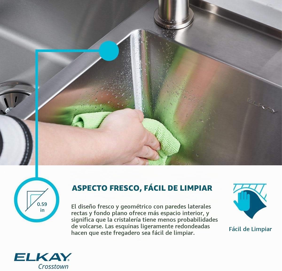 Elkay Crosstown Fregadero Undermount de Acero Inoxidable 16 Gauge 32-1/2" x 18" x 10" Tazón Único con Kit de Grifo