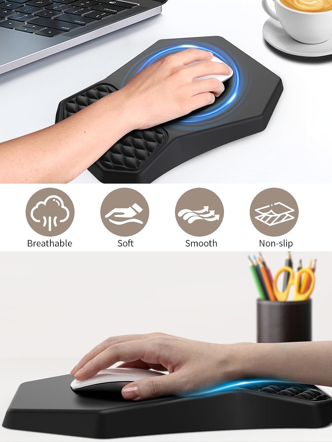 Set de teclado ergonómico 3 en 1 con soporte para muñeca y alfombrilla para ratón, negro
