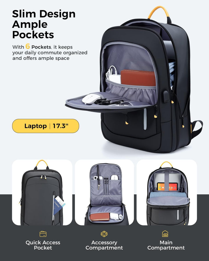Lekespring Mochila delgada para laptop para hombre, Negro, 17,3 pul...