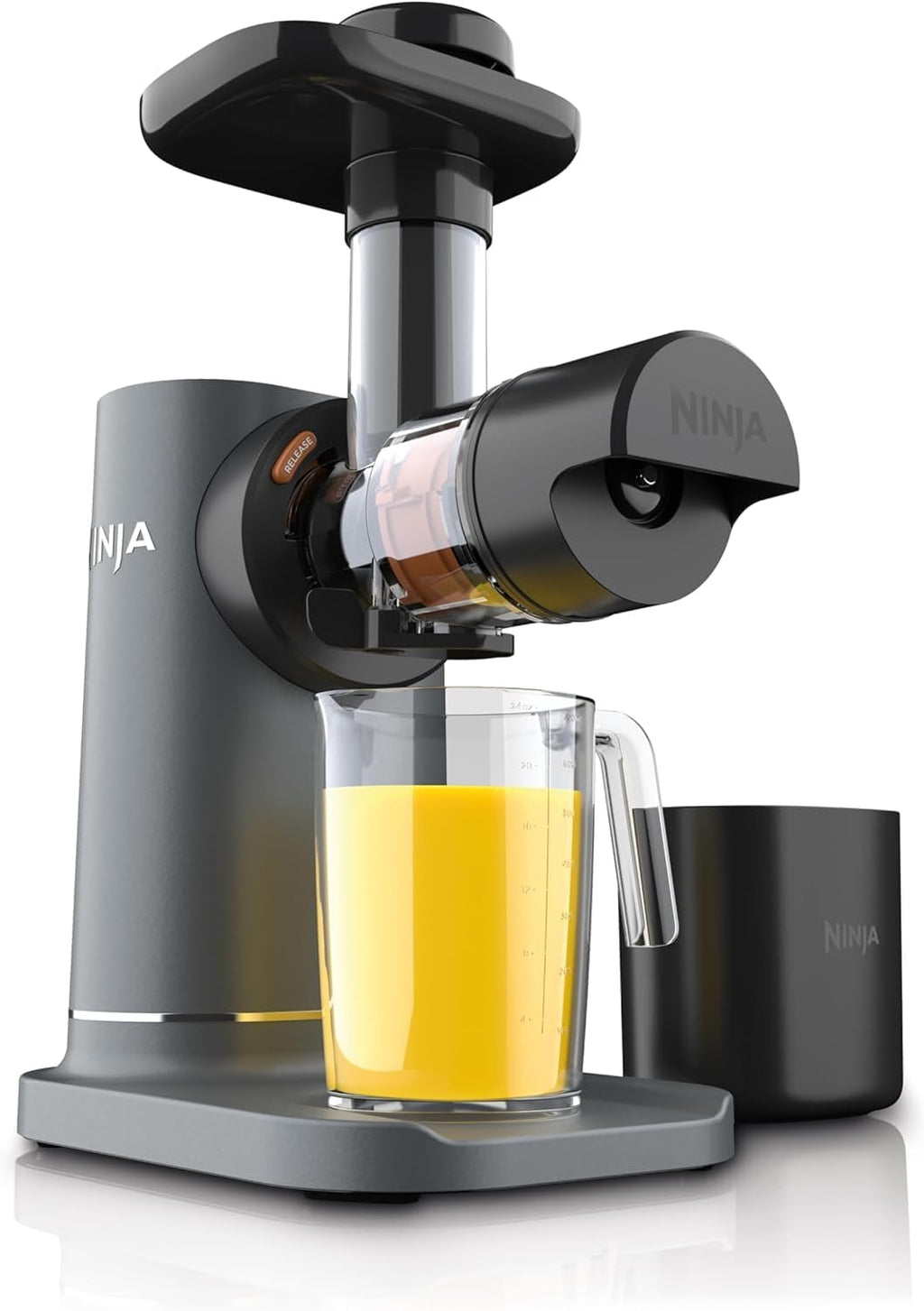 Ninja JC151 NeverClog Exprimidor de prensa en frío sin BPA con control total de pulpa y 2 programas de un solo toque (gris máquina, renovado)