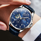 Reloj para Hombre OLEVS Esfera Cielo Estrellado Fase Lunar Lujo Negocios Analógico Cuarzo Clásico Casual Fecha Resistente al Agua Luminoso