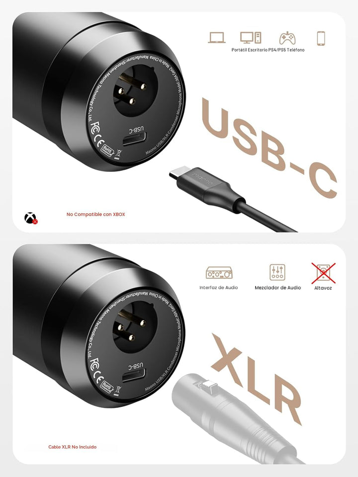 MAONO Micrófono de condensador XLR\/USB: 192kHz\/24Bit Plug &amp; P...