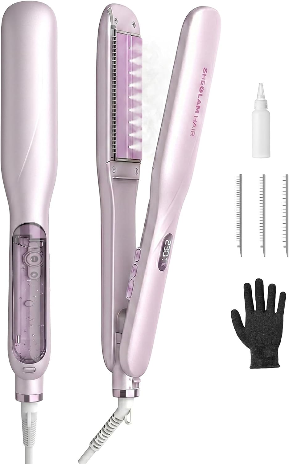 SHEGLAM Steam Flat Iron Hair Straightener 1.5" Ceramic Flat Iron wi...