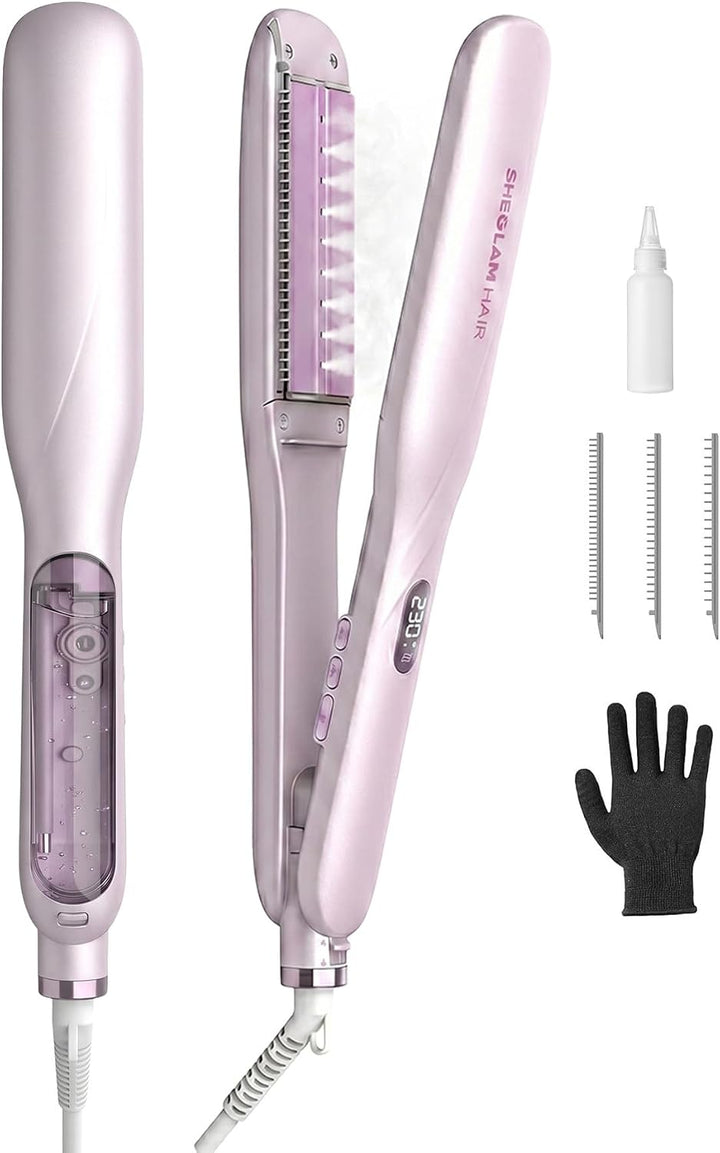 SHEGLAM Steam Flat Iron Hair Straightener 1.5" Ceramic Flat Iron wi...