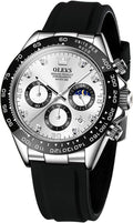 OLEVS Relojes de pulsera analógicos de cuarzo para hombre, cronógrafo, multifunción, fase lunar, fase luminosa, banda de silicona, relojes de pulsera