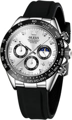 OLEVS Relojes de pulsera analógicos de cuarzo para hombre, cronógrafo, multifunción, fase lunar, fase luminosa, banda de silicona, relojes de pulsera