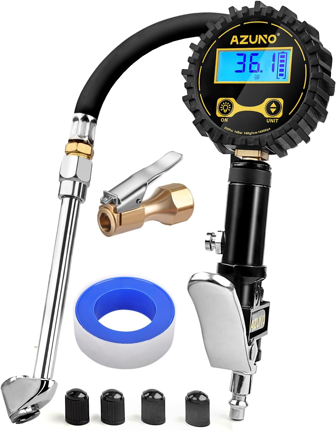 AZUNO Inflador de neumáticos digital con manómetro, 200 PSI, acceso...