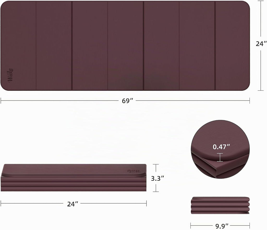 WEILA Esterilla de Yoga Plegable TPE 1/2 pulgada 70"x24", Colchoneta Pilates Antideslizante Gruesa