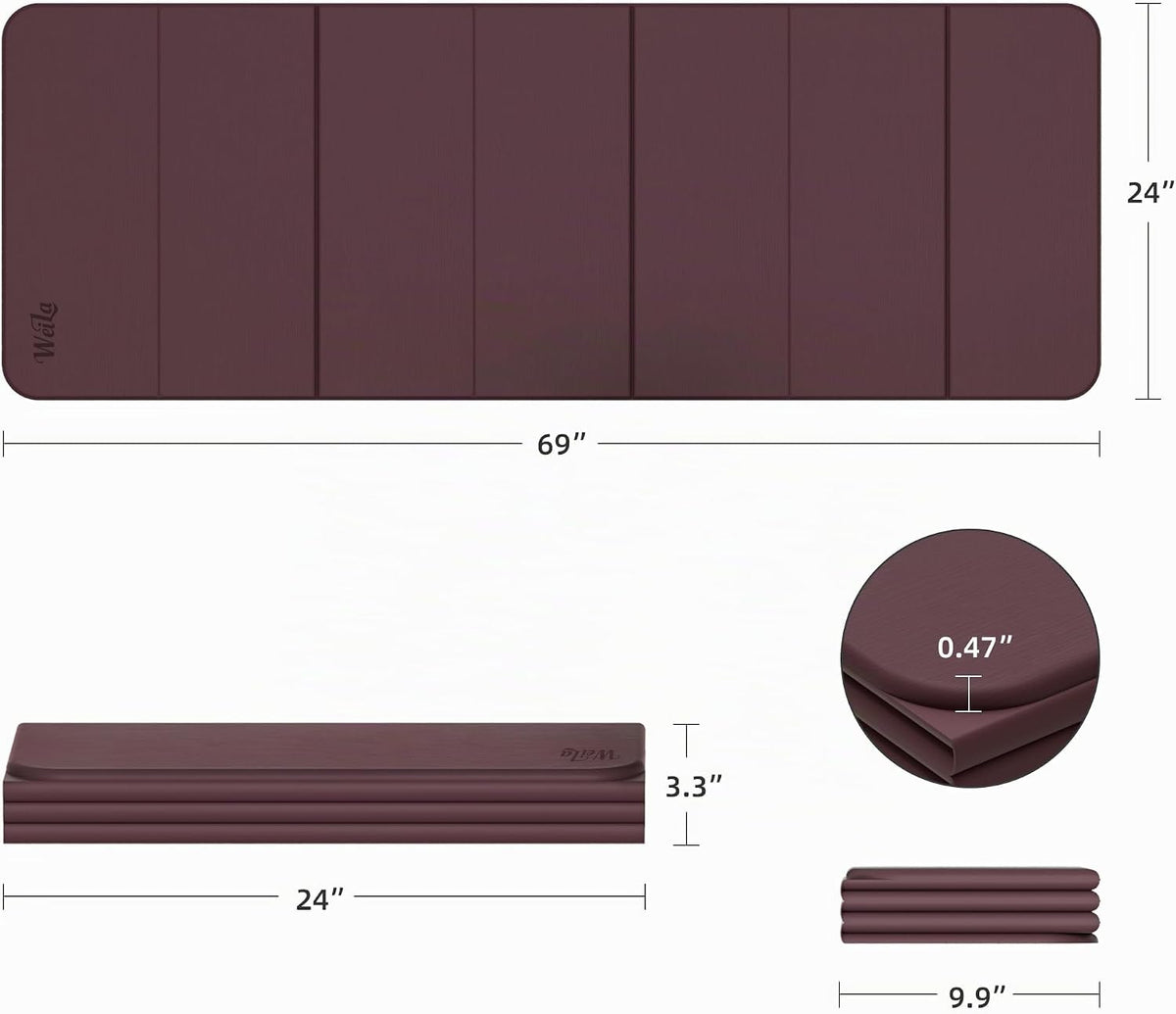 WEILA Esterilla de Yoga Plegable TPE 1/2 pulgada 70"x24", Colchoneta Pilates Antideslizante Gruesa