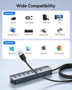 Yottamaster, hub USB 3.0 de 7 puertos, con puerto de carga inteligente, adaptador 5V/3A