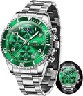 OLEVS Reloj de caballero lujo cronógrafo acero inoxidable pulsera vestimenta impermeable reloj analógico de cuarzo gran esfera luminosa