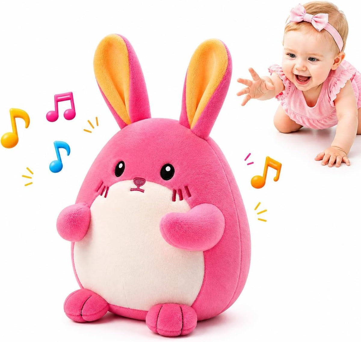 Juguete musical de conejo rosa para bebé, regalo adorable para