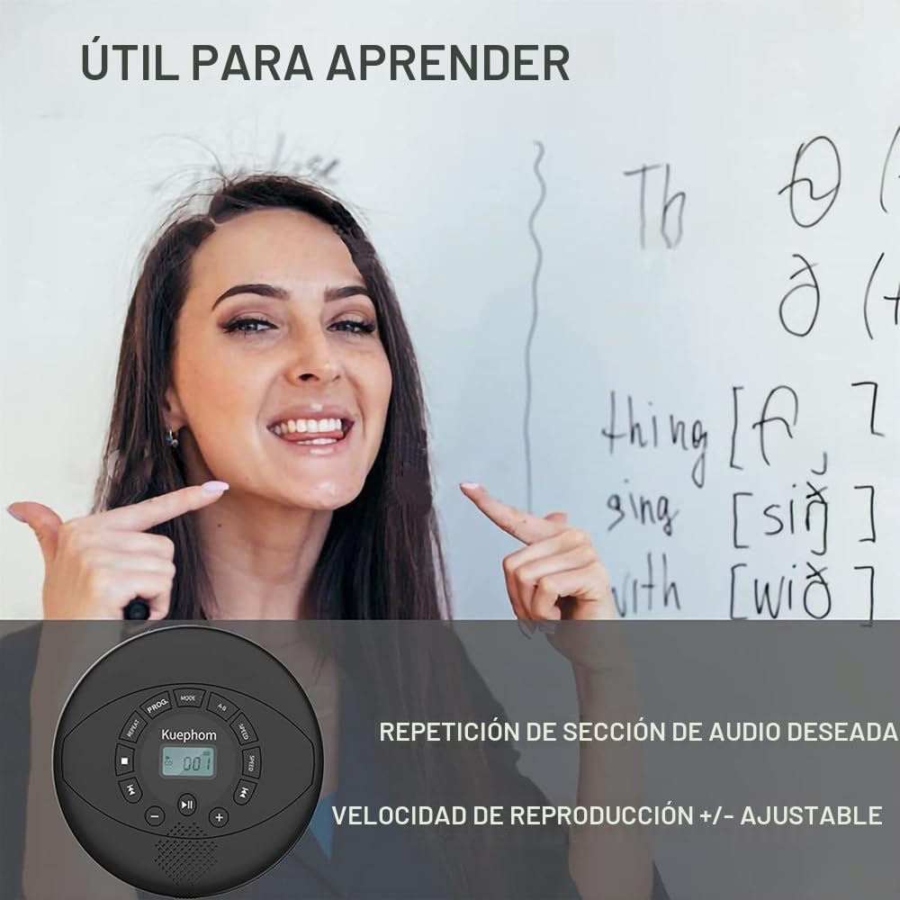 Reproductor de CD portátil con altavoz y auriculares