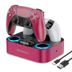NEWDERY Estación de carga para controlador PS5, base de carga dual para PlayStation 5 DualSense/Edge Controller, soporte de carga rápida con cable tipo C, regalo para mujeres y niñas, día de la madre