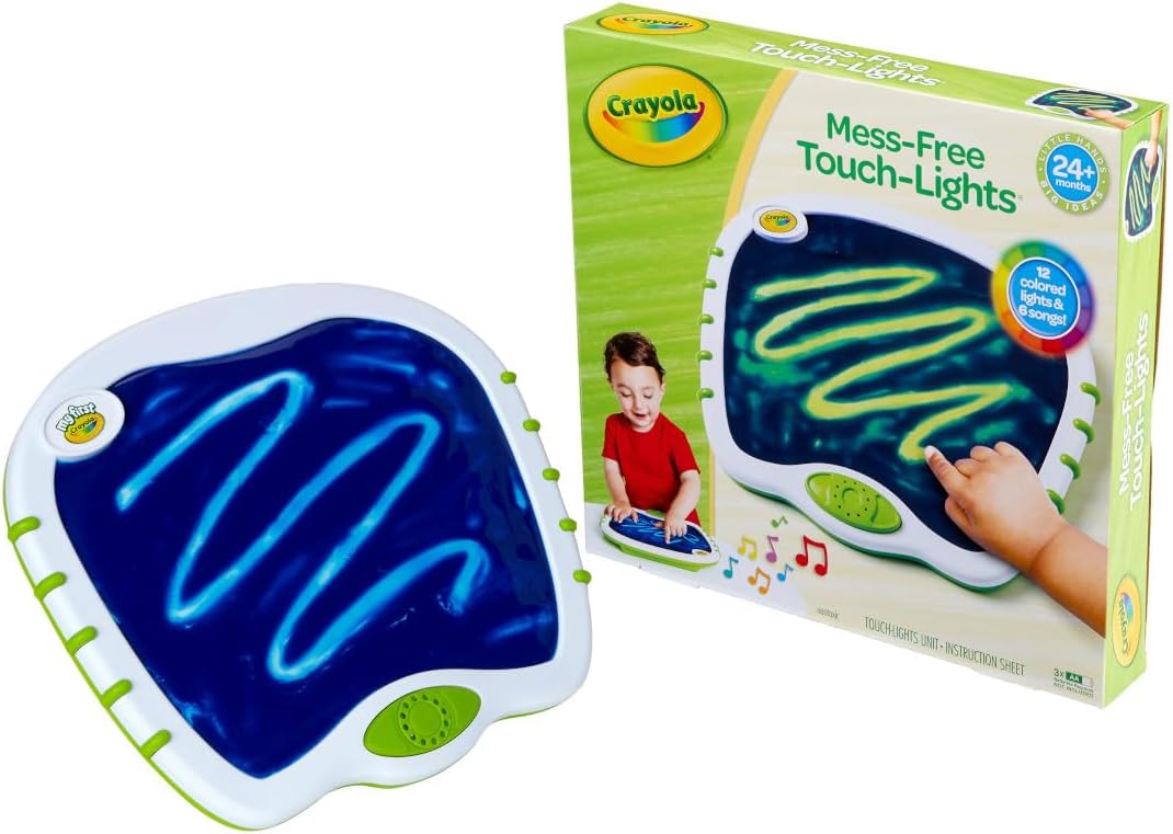 Crayola Luces táctiles para niños, garabatos musicales y tablero sensorial, juguetes sensoriales para niños pequeños, pintura de dedos sin ensuciar, regalo para niños pequeños