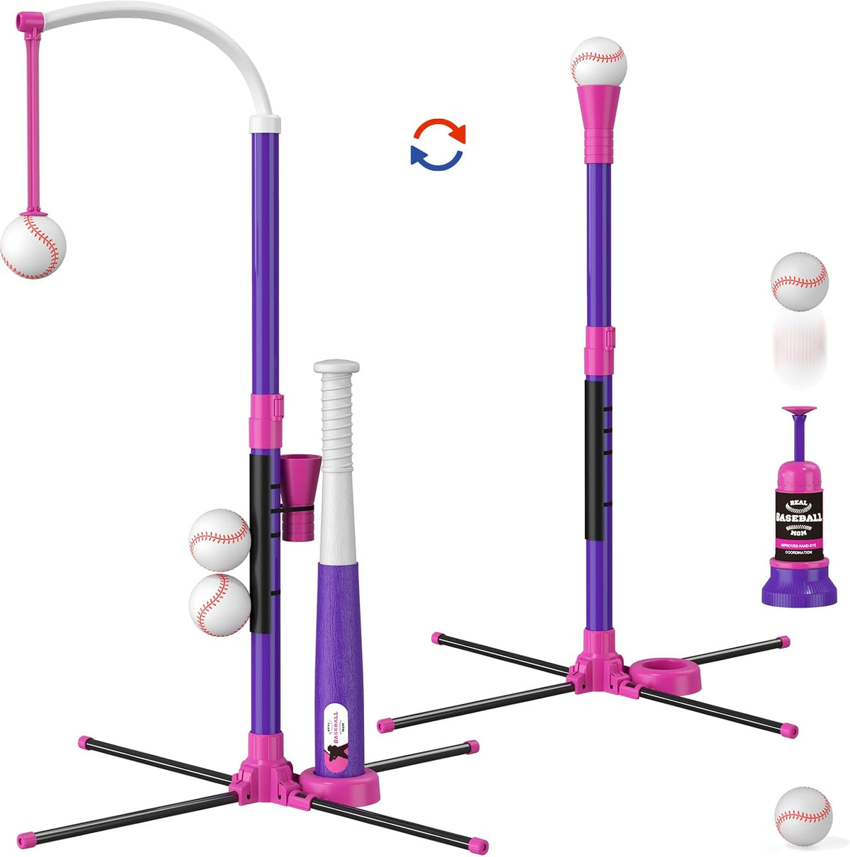 Set de Béisbol - 3 Maneras de Jugar, Altura Ajustable, Fácil de Montar, Seguro y Resistente, Regalo Deportivo Ideal para Niños
