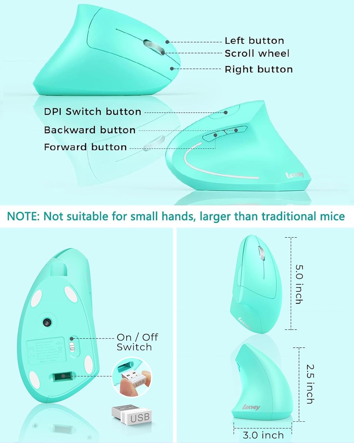 Lekvey Ratón ergonómico, ratón inalámbrico vertical recargable de 2...