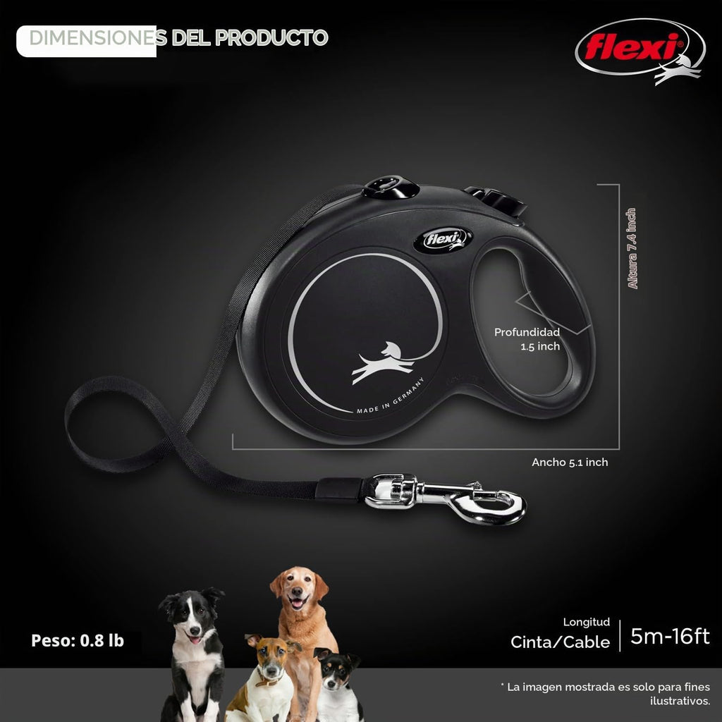 FLEXI® Correa de perro retráctil con cinta clásica, grande, 16 pies