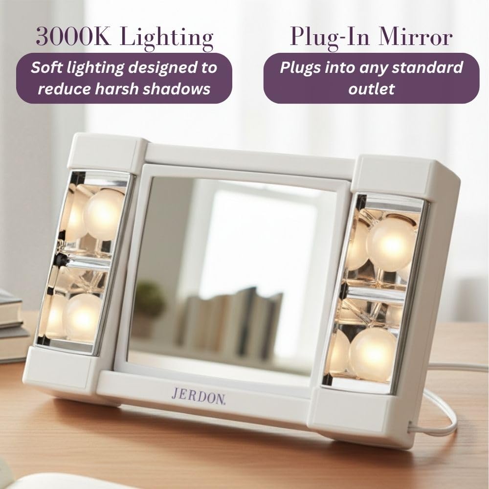JERDON Espejo de maquillaje iluminado con aumento 3X - Blanco - J1010