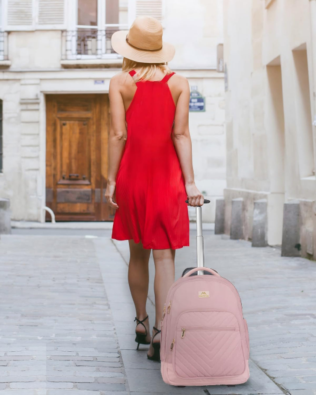 MATEIN Mochila con ruedas para mujer, mochila de viaje para laptop...