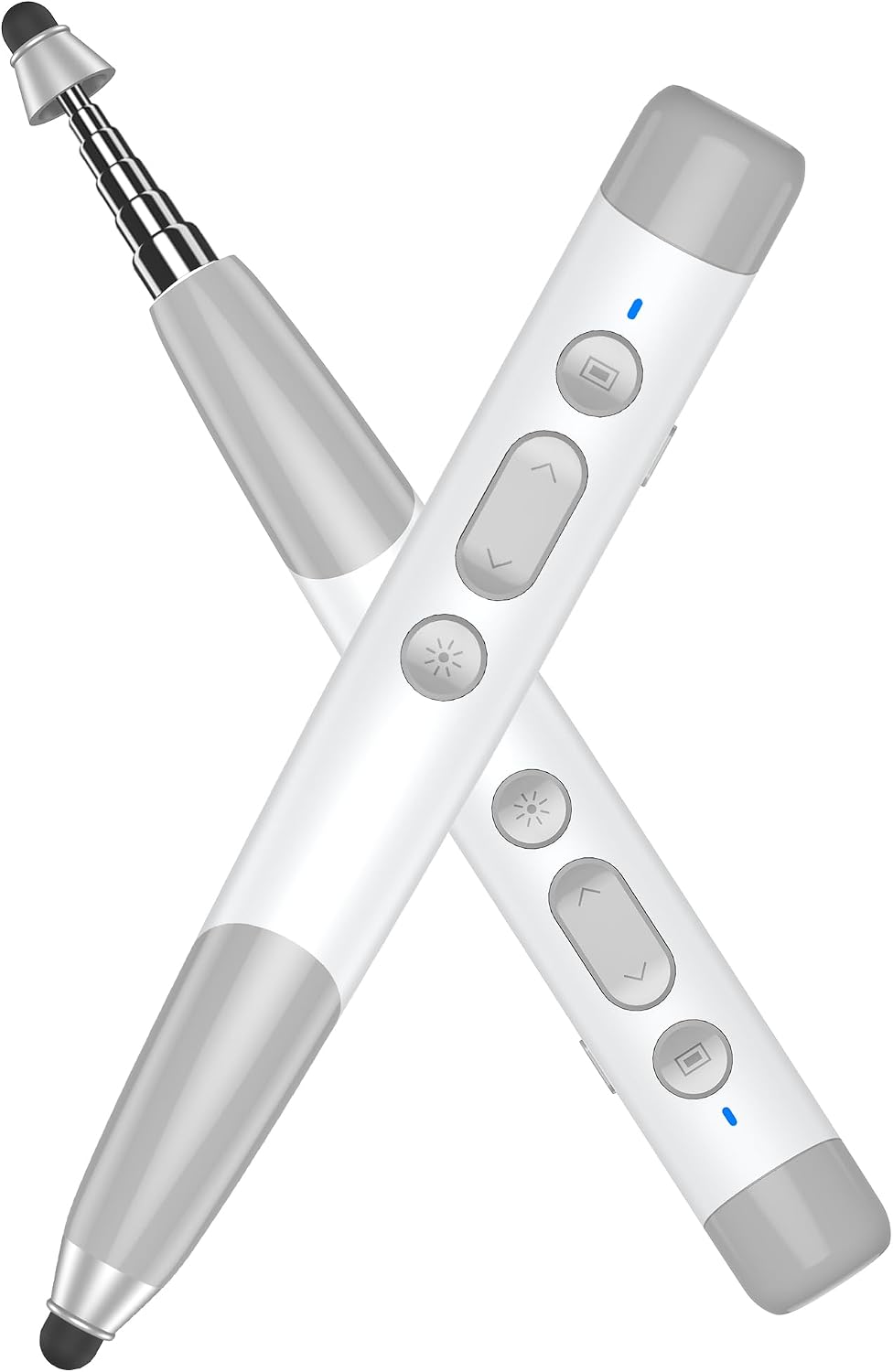 Clicker de presentación 4 en 1 con puntero telescópico y lápiz capacitivo, presentador inalámbrico de 2.4 GHz para PowerPoint/Keynote, cordón para profesor, recargable, compatible con tarjeta
