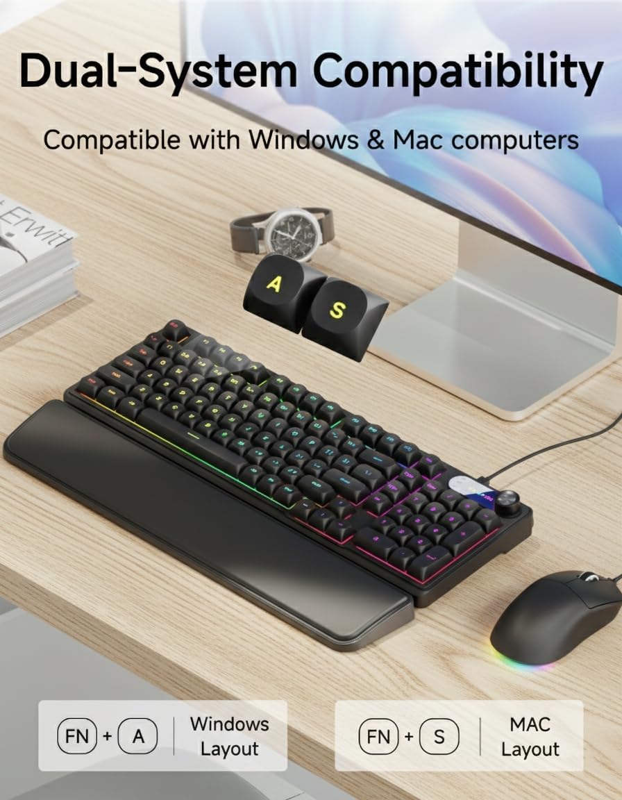 EWEADN C98 Combo de teclado y mouse con cable, teclados ergonómicos...
