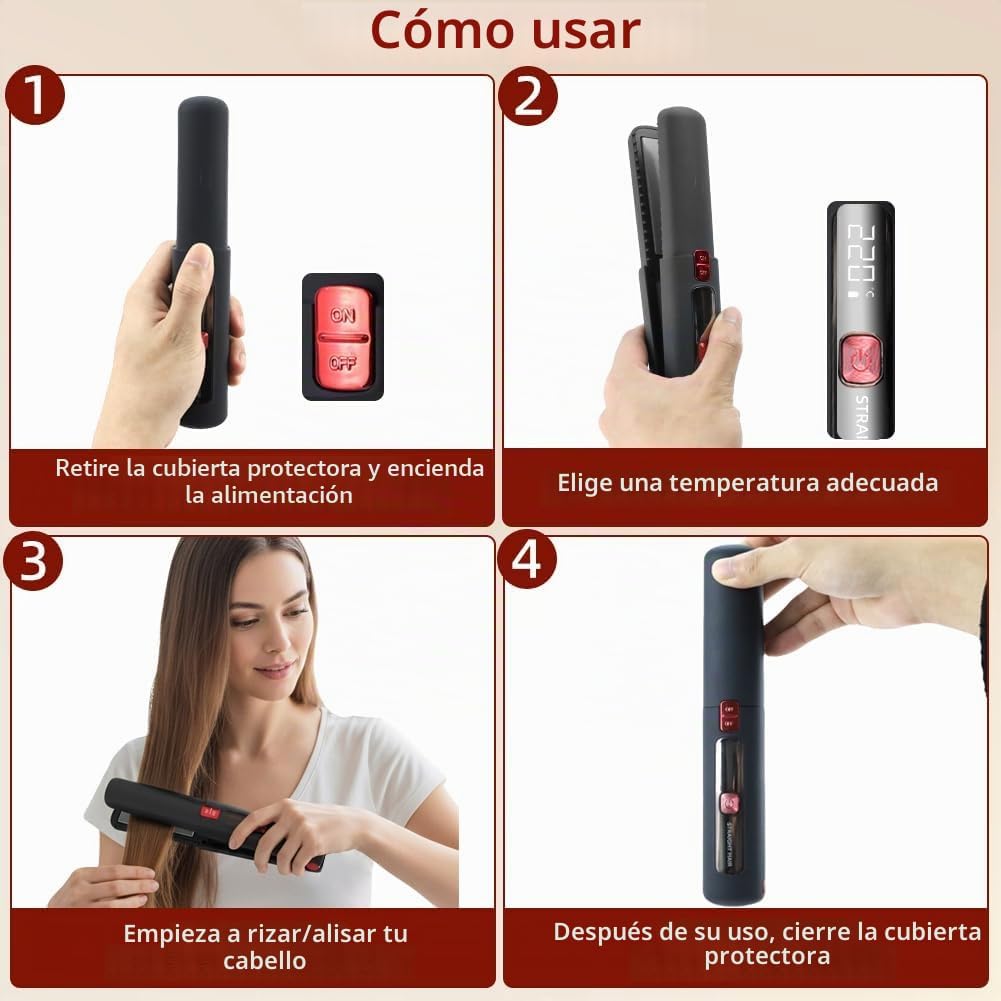 Plancha y rizador de pelo inalámbrico, plancha plana en uno, alisad...