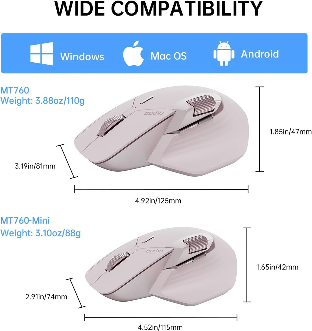 Rapoo MT760Mini Ratón Inalámbrico Bluetooth - Conexión Multimodo Bl...