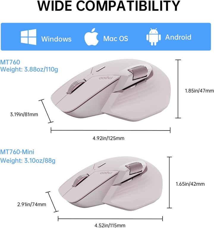 Rapoo MT760Mini Ratón Inalámbrico Bluetooth - Conexión Multimodo Bl...