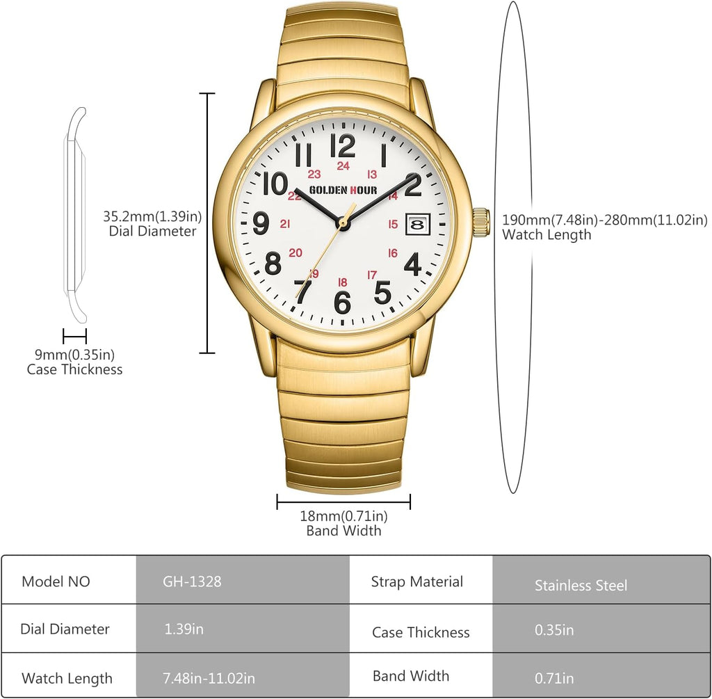 GOLDEN HOUR Relojes para Hombre de Lectura Fácil, Estilo Casual para Vestir