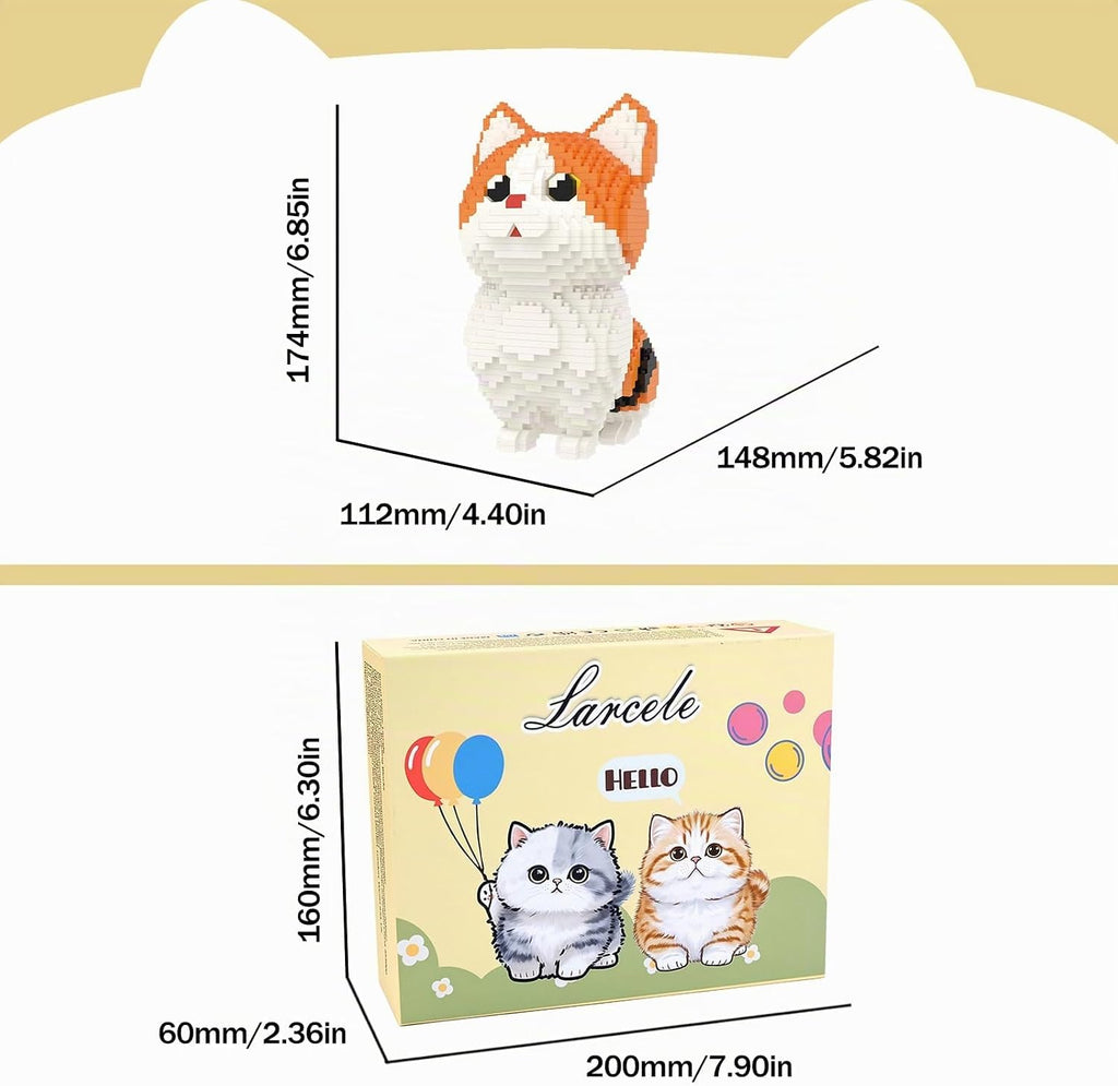 Larcele Juego de micro bloques de construcción, mini ladrillos de juguete de construcción para mayores de 12 años, 1296 piezas KLJM-05 (Munchkin Cat-Orange)