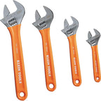 Klein Tools D5074 Juego de llaves ajustables, capacidad adicional, 6 pulgadas, 8 pulgadas, 10 pulgadas, 12 pulgadas, acero de aleación forjada, métricas y SAE, 4 piezas