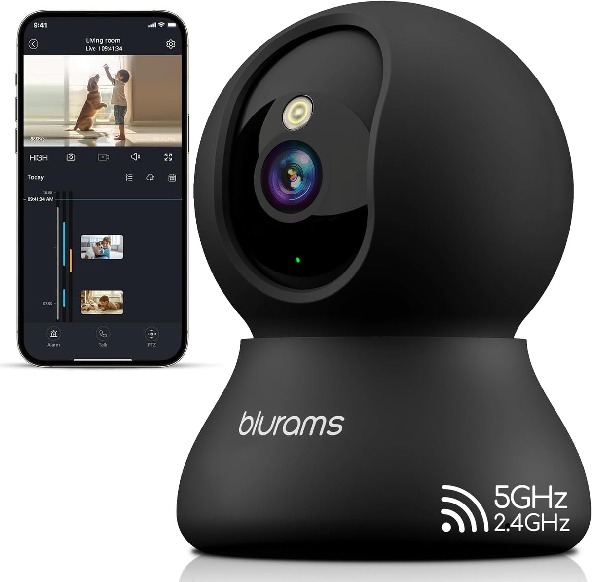 Cámara interior blurams, cámara para mascotas 2K de 360° para segur...