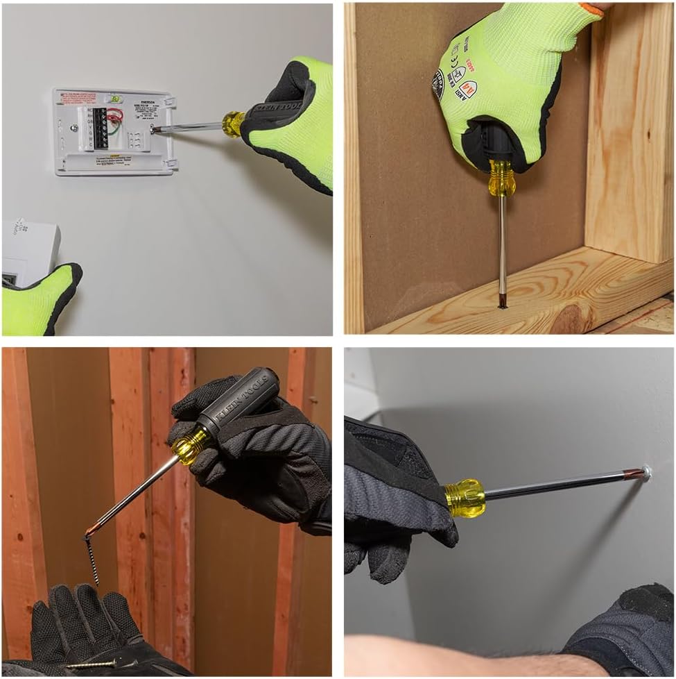 Klein Tools 85074 Juego de destornilladores de 6 piezas, fabricado en Estados Unidos, incluye 3 cabezales planos multiusos, 3 Phillips, comodidad de agarre acolchado