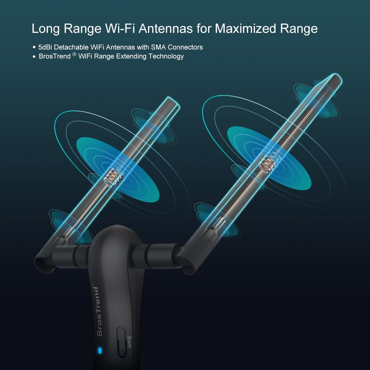 BrosTrend, adaptador WiFi de largo alcance (1200Mbps) de banda dual de 5 gigahertzios. Velocidad de red inalámbrica 867Mbps, 2.4 gigahertzios 300 Mbps; antenas WiFi 2 X 5dBi; USB 3.0. Compatible con Windows 10/8/7/XP, Linux Mint, Ubuntu, Raspbian