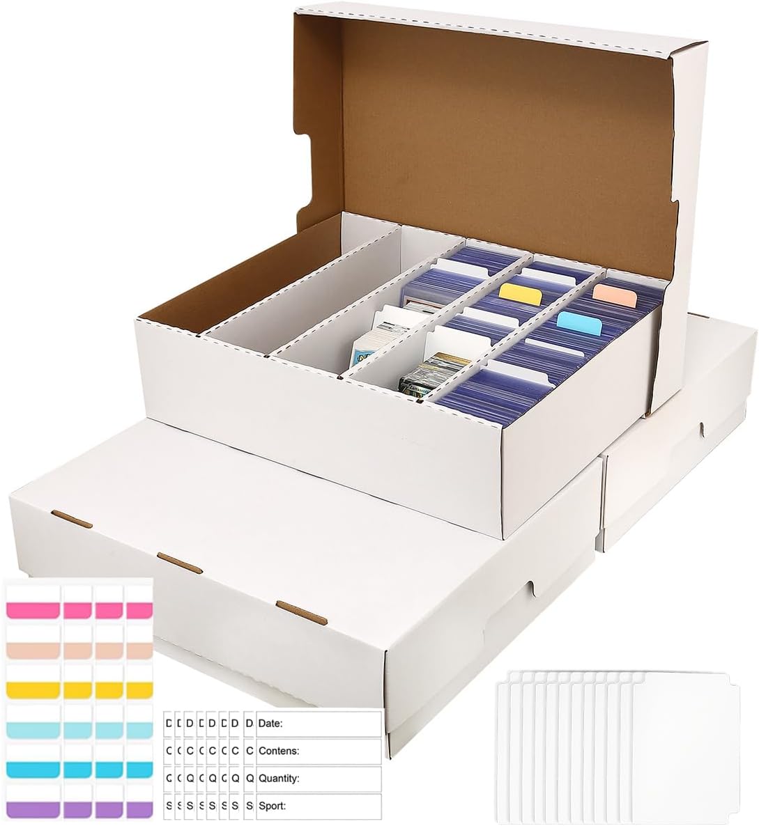 Caja de tarjetas deportivas de 5 filas 11850 unidades, caja de almacenamiento de tarjetas de cartón con divisor a granel, caja de almacenamiento de tarjetas de béisbol, caja de almacenamiento de