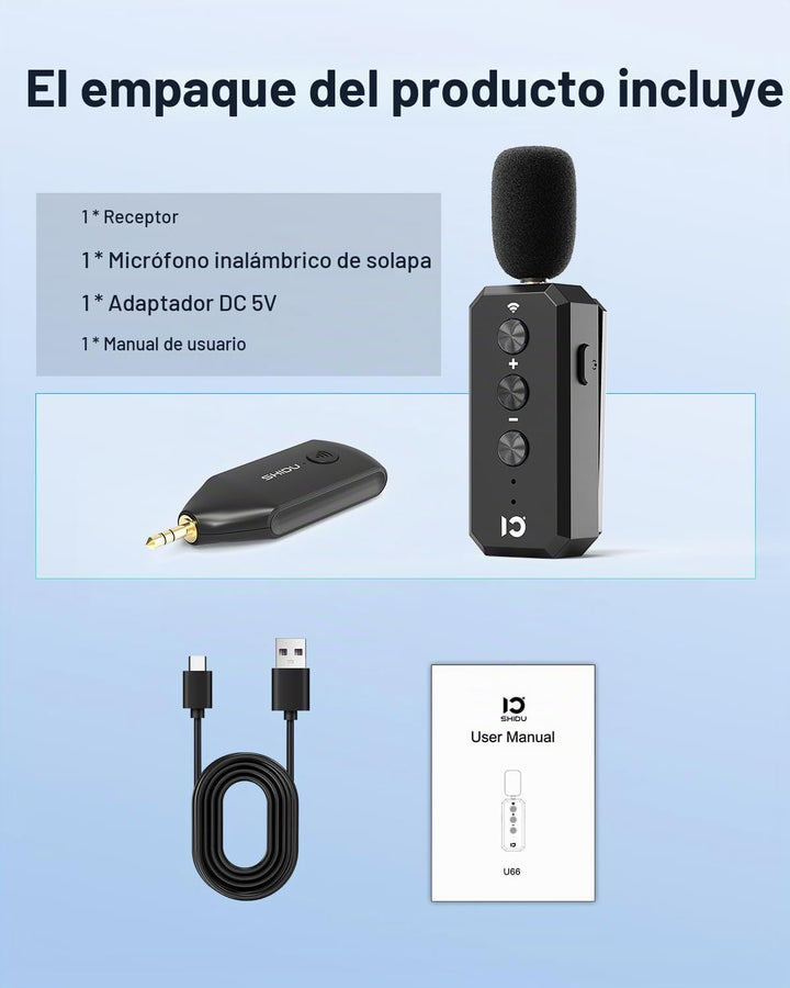 SHIDU Auriculares de micrófono inalámbrico 2.4G Sistema de micrófon...