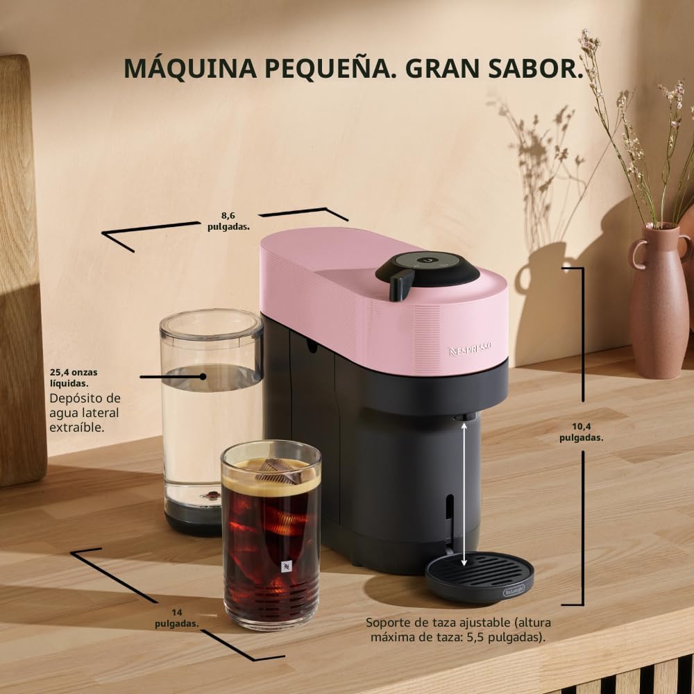 Cafetera Nespresso Vertuo Pop+ para café y espresso por De'Longhi, Rosa