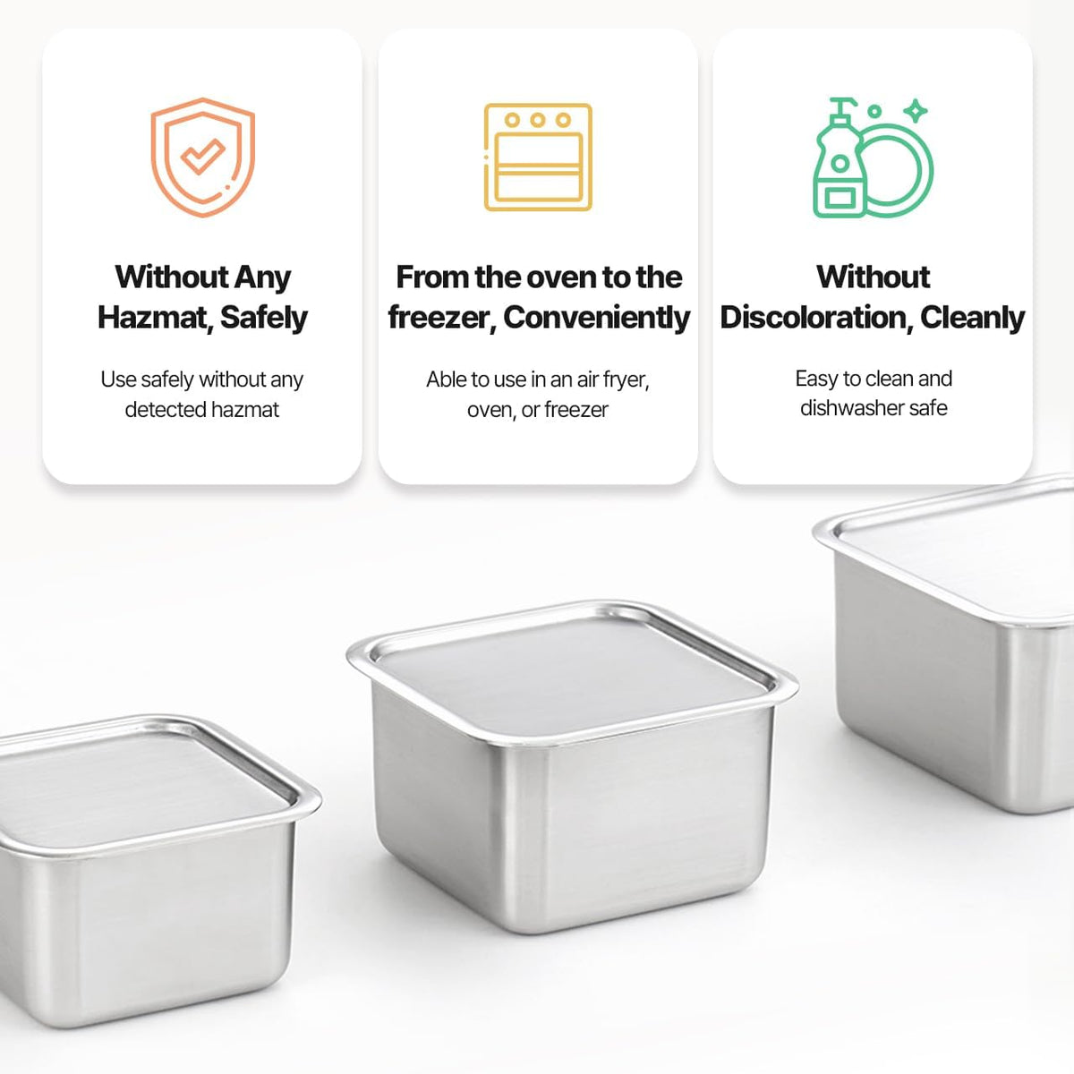 CuBE High 3Pcs Set de Contenedores de Acero Inoxidable para Alimentos con Tapa y 3 Accesorios de Cocina en Red Premium de Corea del Sur, Apto para Lavavajillas