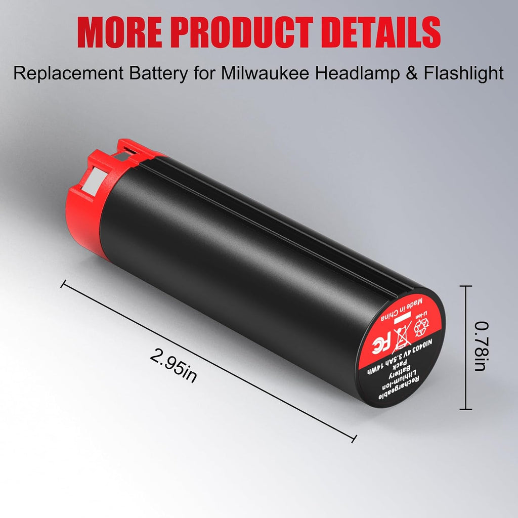 Paquete de 2 baterías de repuesto USB de 4 V y 3.5 Ah para linterna