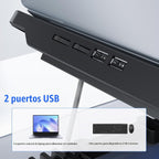 Almohadilla de enfriamiento para laptop, enfriador de laptop con 6 ventiladores silenciosos para portátiles de 12 a 17 pulgadas, soporte estable, 7 altura y velocidad del viento ajustable, 2 puertos USB y soporte para teléfono (negro)