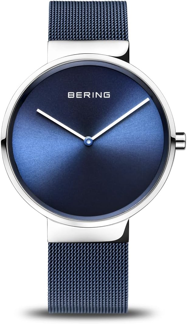 BERING Reloj de mujer con movimiento de cuarzo | Caja de 39 mm | Reloj de pulsera con caja en oro rosa | Esfera plata | Correa milanesa plata | 5 ATM | 14539